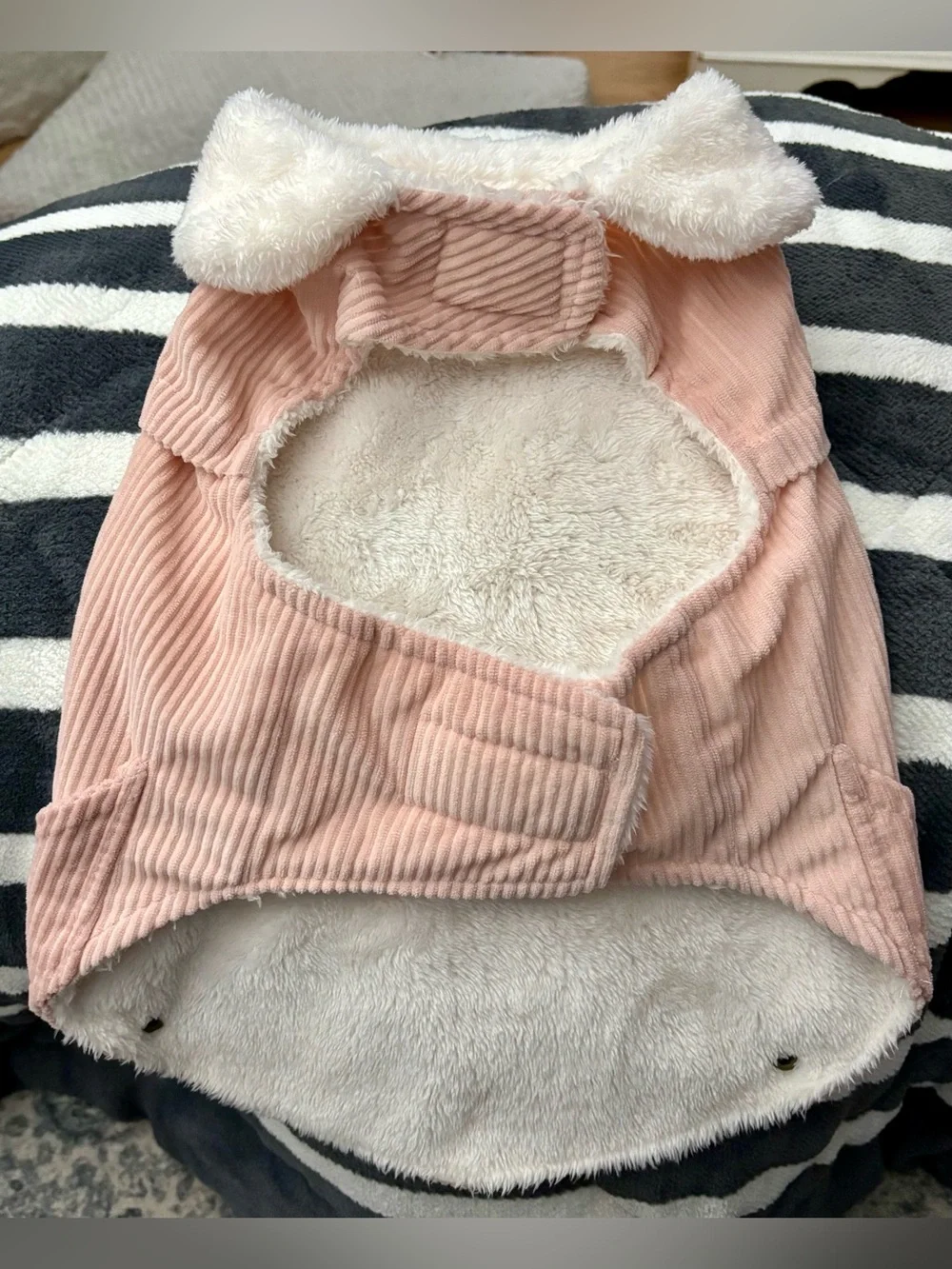 Cozy-Pink Corduroy Dog Coat with Faux Fur Collar
